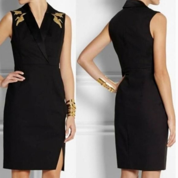Altuzarra Dresses & Skirts - 🥰3 for $30🥰 Altuzarra Black Embroidered Gold Crane Tailored Tuxedo Dress Size 8